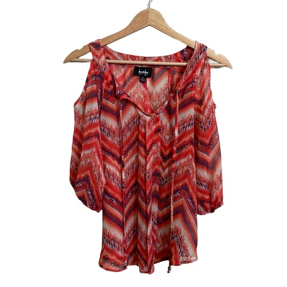 By By Small Top Sheer 100% Polyester‎ 3/4 Sleeves with Open Arms Boho Lined Top - Picture 1 of 10